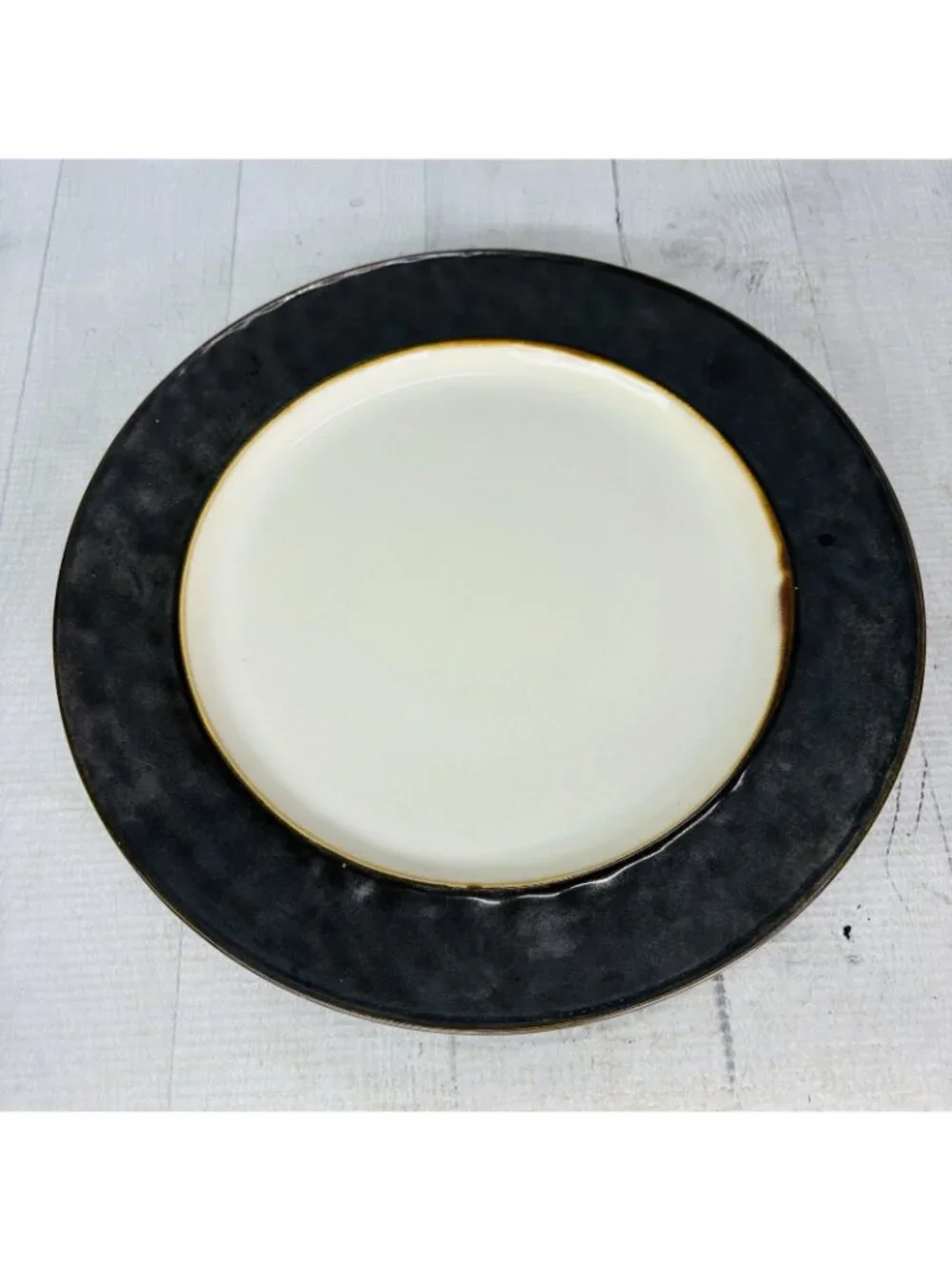 Cindy Crawford Metallic Bronze Hammer Rim Cream Ceramic Dinner Plates Set of 4